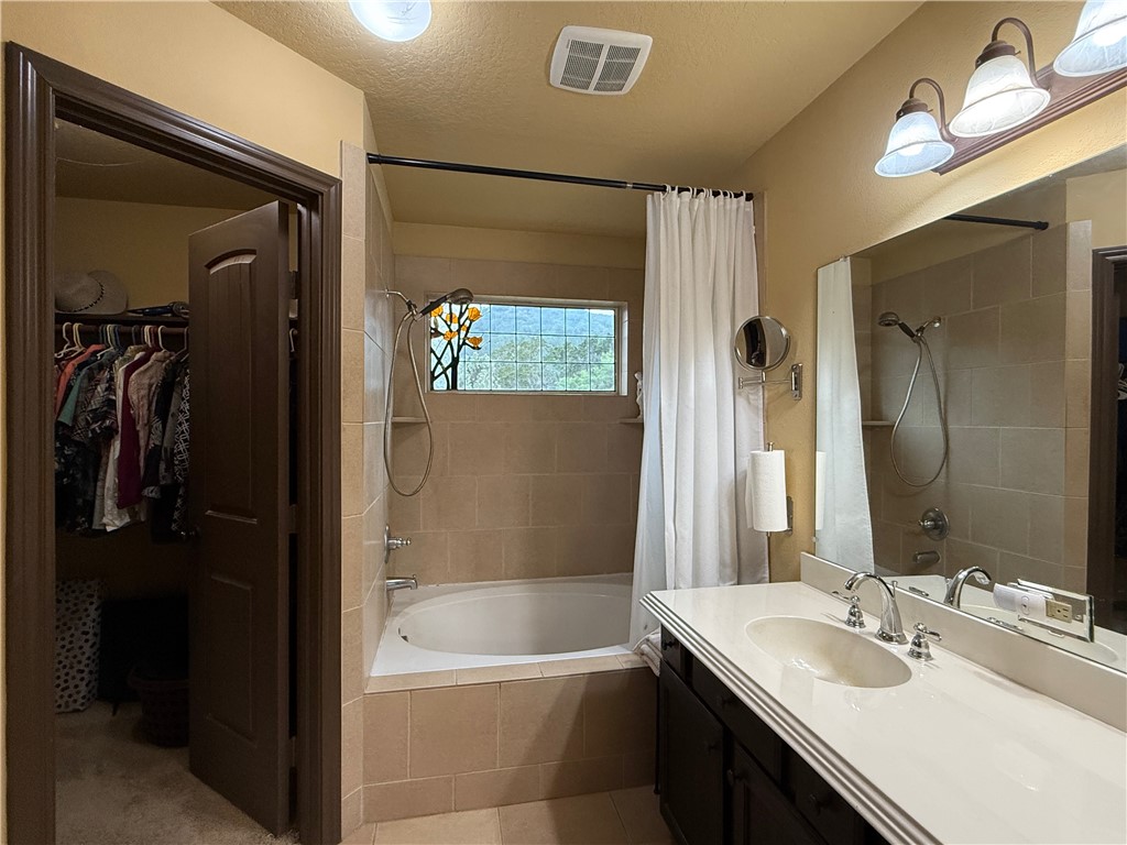 28799 Highway 83 Concan, TX 78838 - Photo 17 of 40 a bathroom with a tub a sink and mirrors