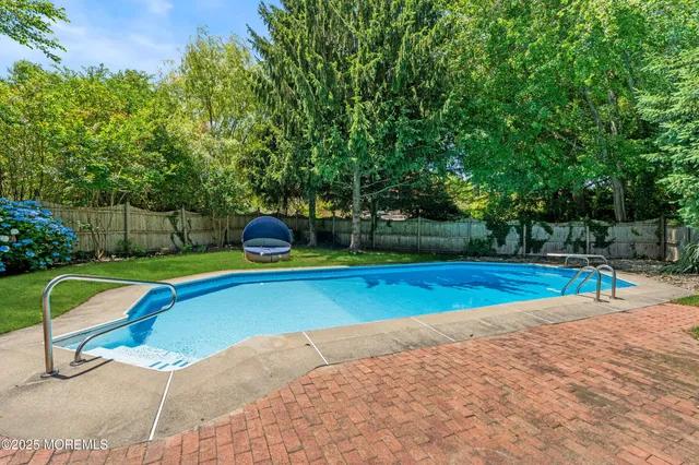 a view of a park with large trees