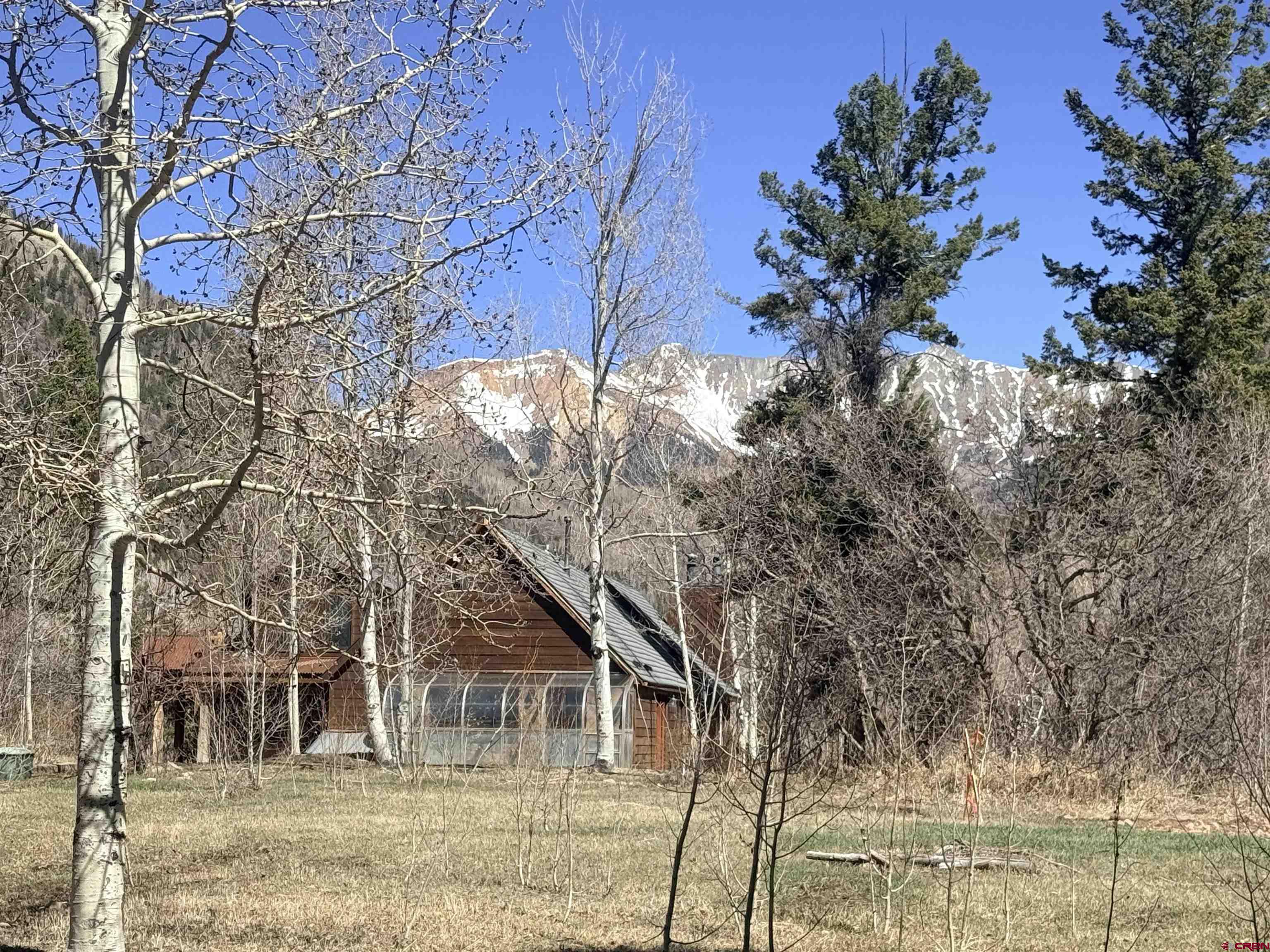4462 County Road 124 Durango, CO 81301 - Photo 4 of 44 a backyard of a house with large trees and outdoor seating