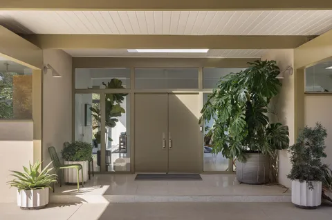 a potted plant sitting in front of a building