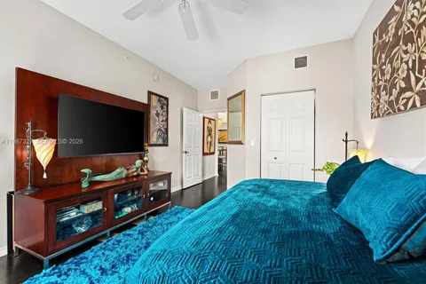 a bedroom with furniture and flat screen tv