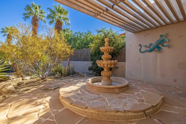 a view of a yard with palm tree