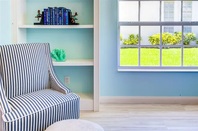 a view of a room that has a window