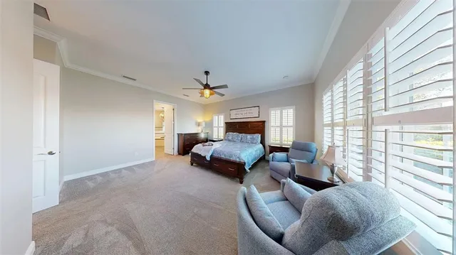 an aerial view of a house with a garden