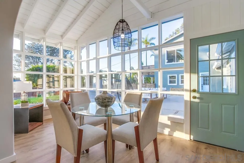 545 Ocean View Avenue Encinitas, CA 92024 - Photo 18 of 75 a dining room with furniture a chandelier and wooden floor