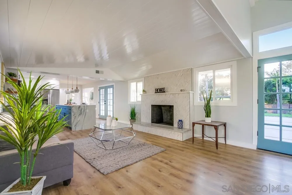 545 Ocean View Avenue Encinitas, CA 92024 - Photo 10 of 75 a living room with furniture a fireplace and a potted plant