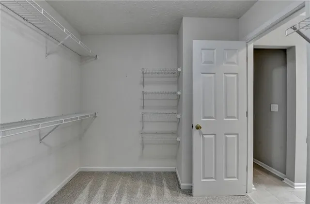 a view of walk in closet with empty racks
