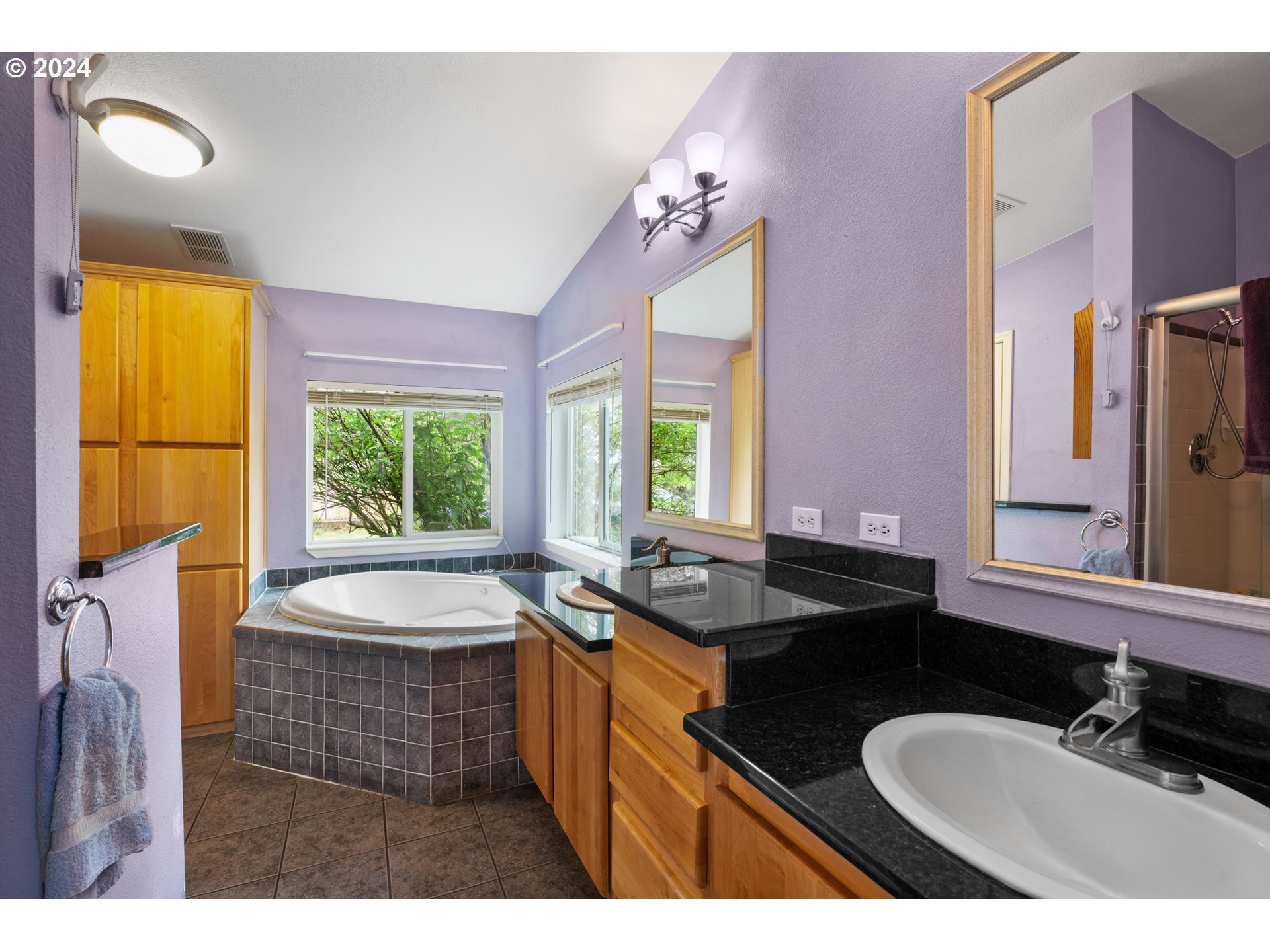 30190 South Oswalt Road Colton, OR 97017 - Photo 8 of 33 a bathroom with a granite countertop sink a large mirror and a bathtub