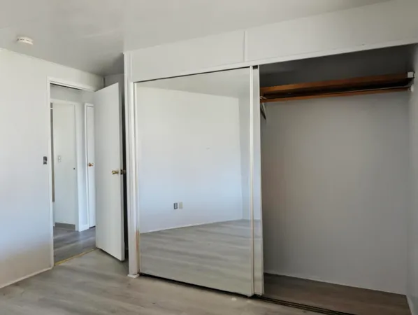 a view of walk in closet with empty racks
