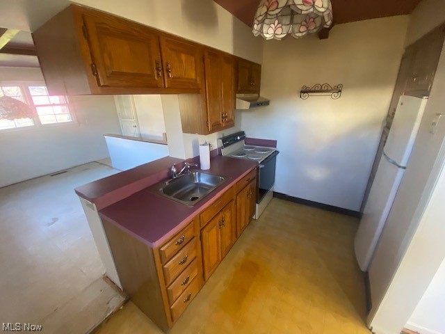7755 Garfield Road Mentor, OH 44060 - Photo 5 of 13 Kitchen featuring white fridge, sink, and range with electric cooktop