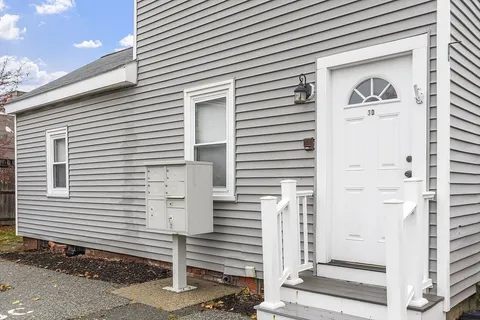a view of a house with white door