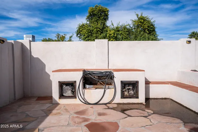 a view of a terrace with a bench