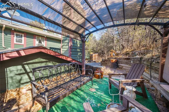 a view of a swimming pool with a yard