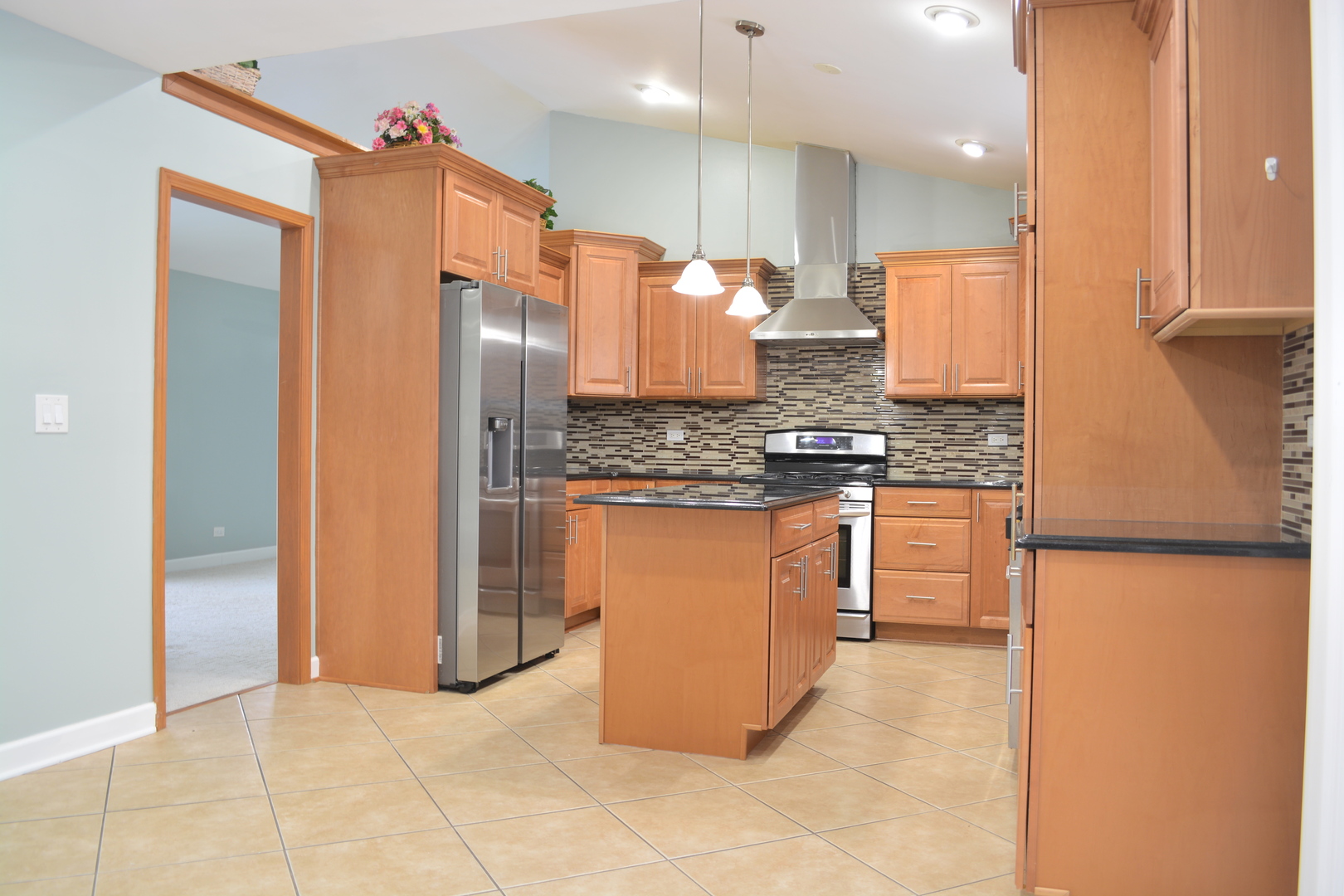 1203 Timber Drive Elk Grove Village, IL 60007 - Photo 17 of 32 a kitchen with stainless steel appliances granite countertop a stove a sink and a refrigerator