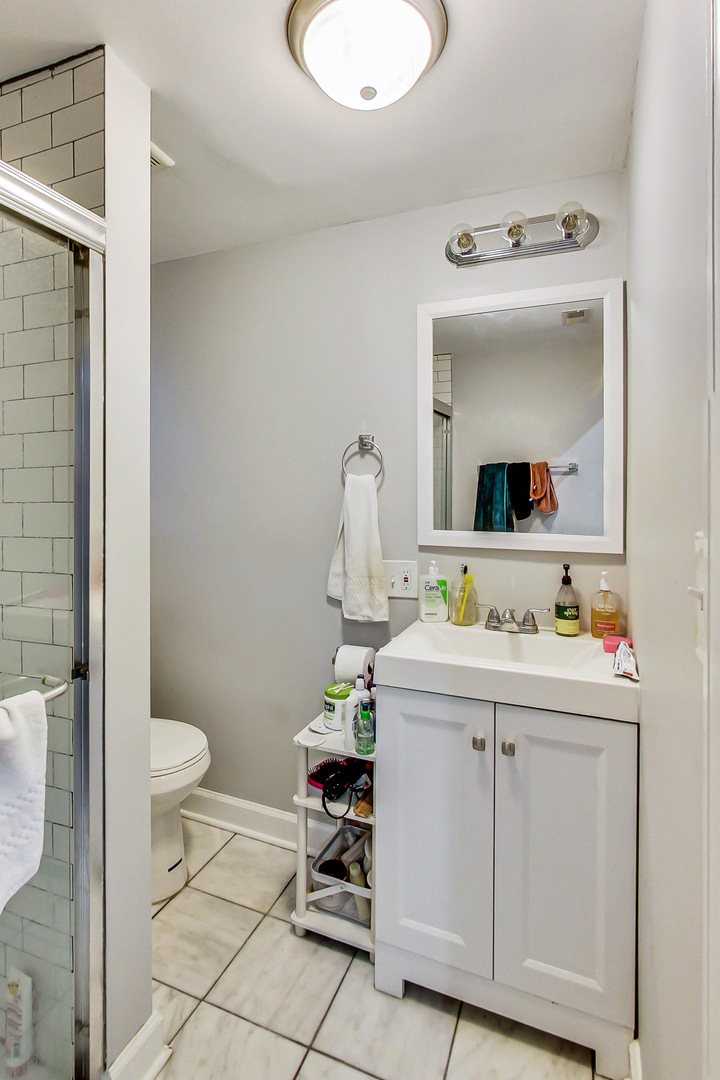 2338 West 18th Place Chicago, IL 60608 - Photo 51 of 63 a bathroom with a sink mirror and toilet