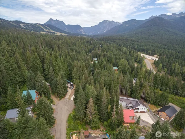 an aerial view of a house with mountain view