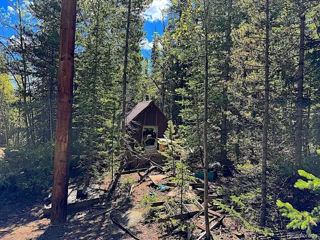 a view of a backyard with chairs and potted plants