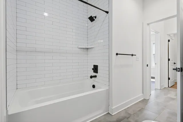 a bathroom with a bathtub