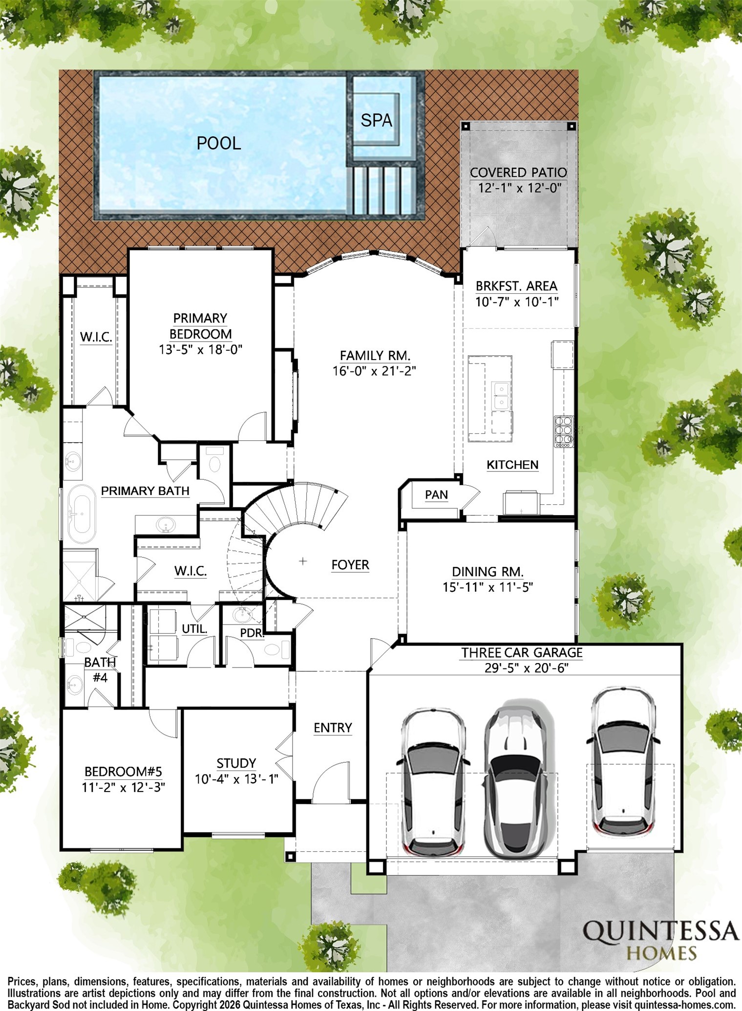 8017 Turquoise Lane Houston, TX 77055 - Photo 3 of 28 Artist Rendering of 1st Floor on Site Plan. Pool and Backyard Sod Not Included In Home.