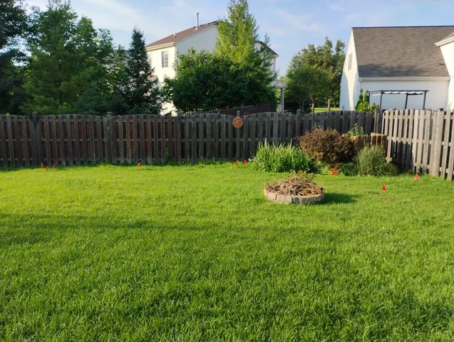 a view of backyard with a chair