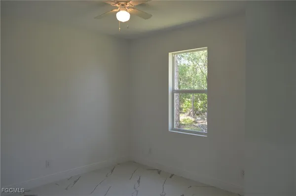 a view of a small space with a window