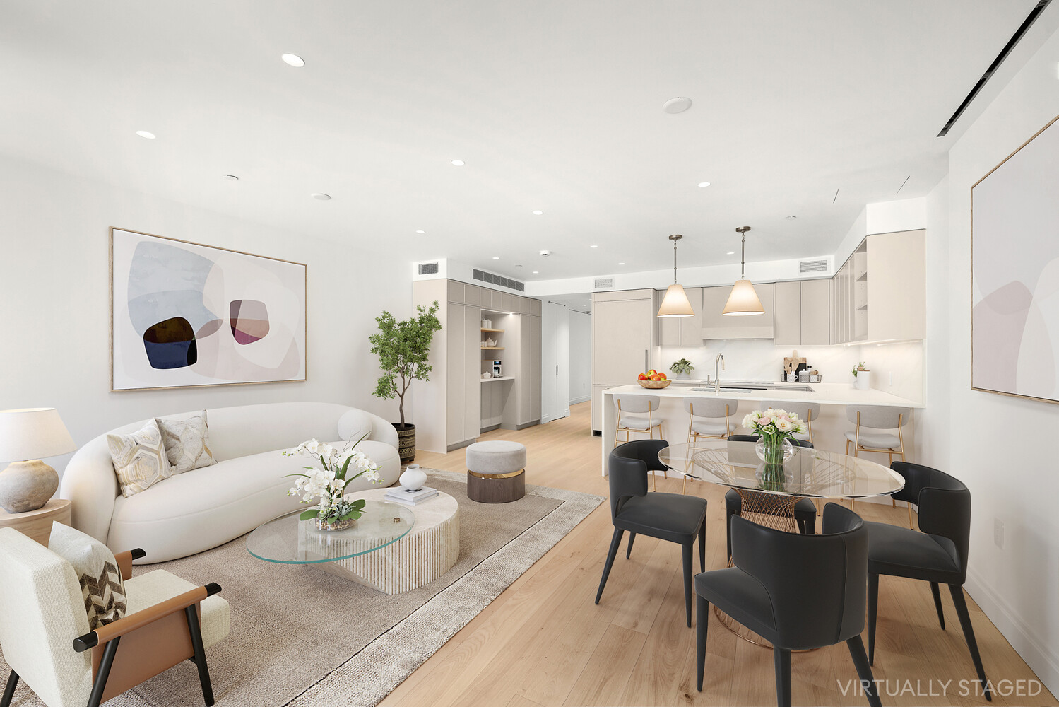 46 East 65th Street, Unit 4 Manhattan, NY 10065 - Photo 2 of 18 a living room with furniture and kitchen view