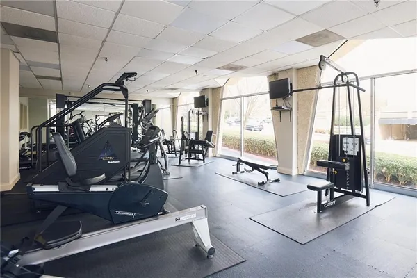 a view of a room with gym equipment