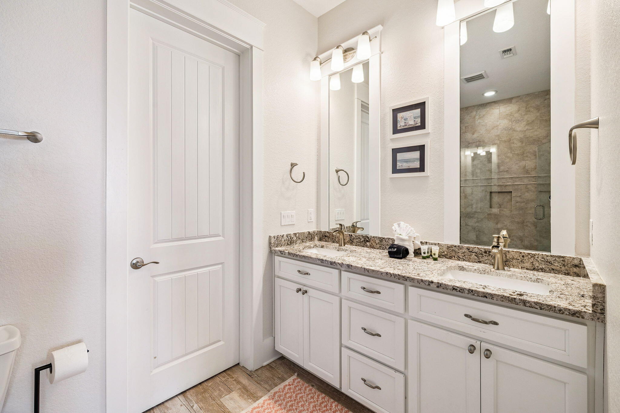 32 Moonlit Shores Lane Santa Rosa Beach, FL 32459 - Photo 21 of 48 a bathroom with a granite countertop sink and a mirror