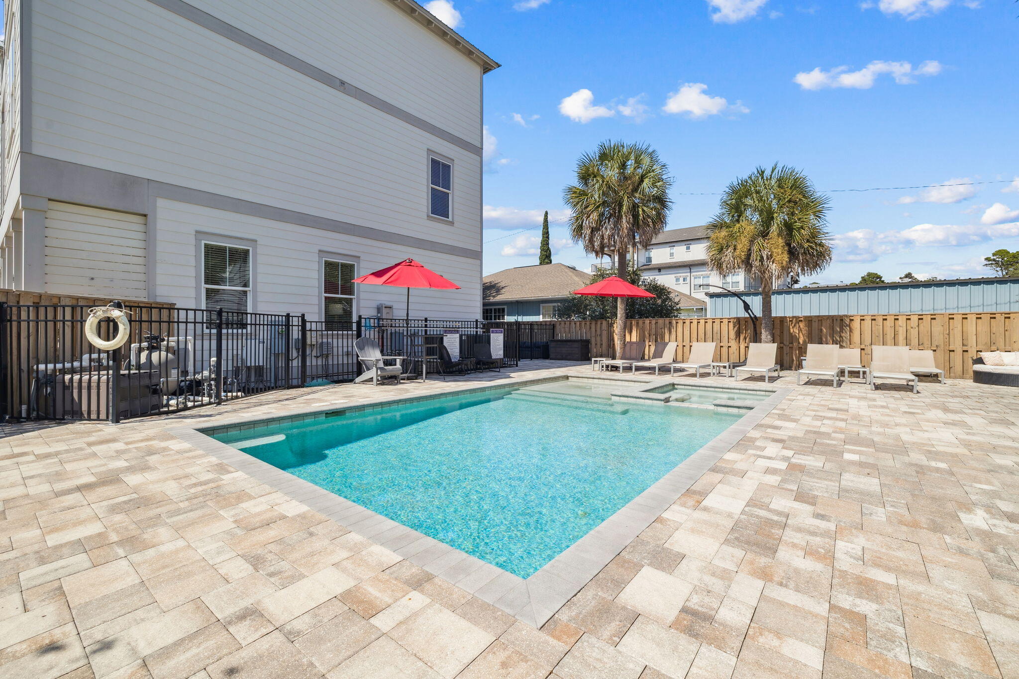 32 Moonlit Shores Lane Santa Rosa Beach, FL 32459 - Photo 47 of 48 a view of a swimming pool with a patio and a yard