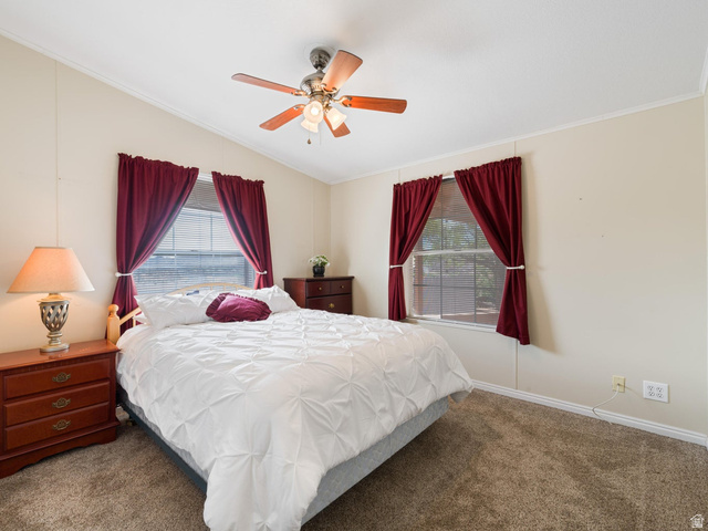 3941 West 40 North Hurricane, UT 84737 - Photo 26 of 55 Carpeted room featuring a ceiling fan with integrated lighting, two windows with blinds, and white baseboards