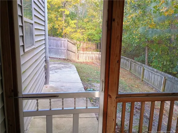 a view of a wooden balcony