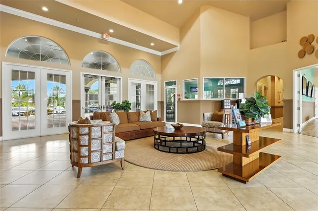 a view of a patio with swimming pool