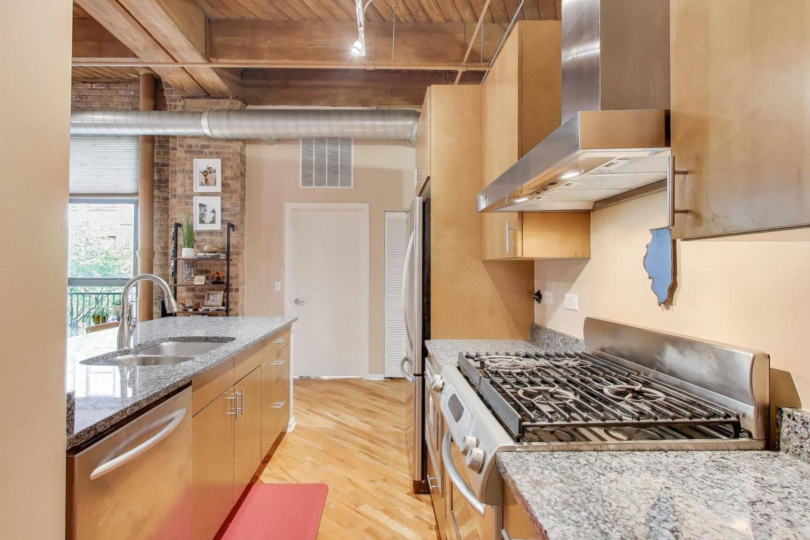 1040 West Adams Street, Unit 370 Chicago, IL 60607 - Photo 7 of 27 a kitchen with stainless steel appliances granite countertop a stove and a sink