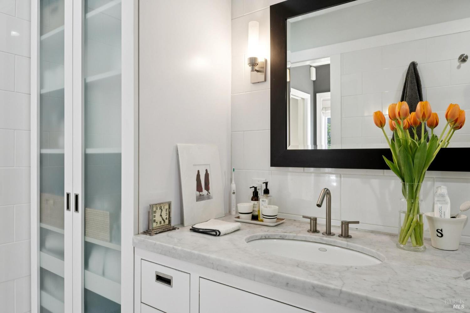 22 Clyde Avenue San Rafael, CA 94901 - Photo 27 of 66 a bathroom with a sink a mirror and a potted plant