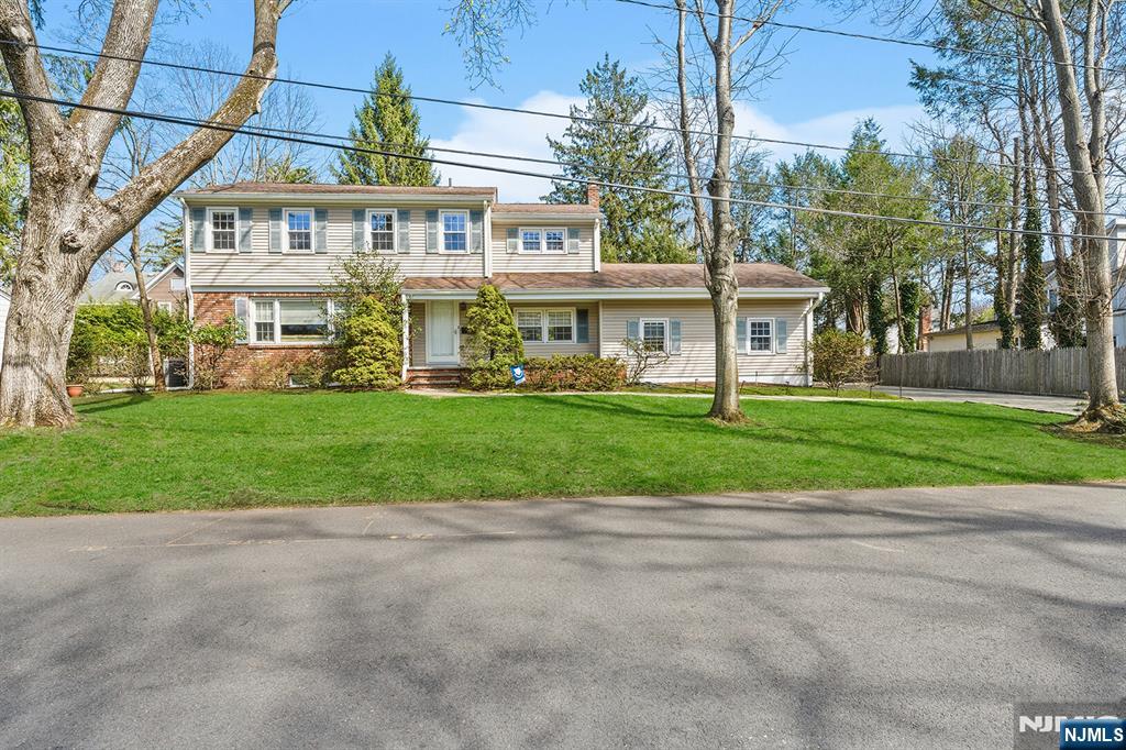 a front view of house with yard and green space