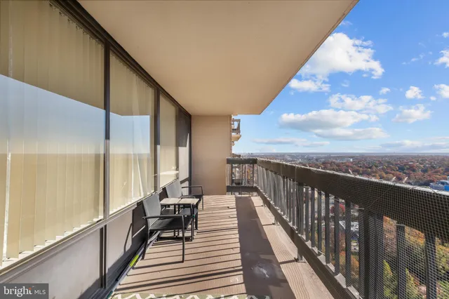 a view of balcony with double vanity