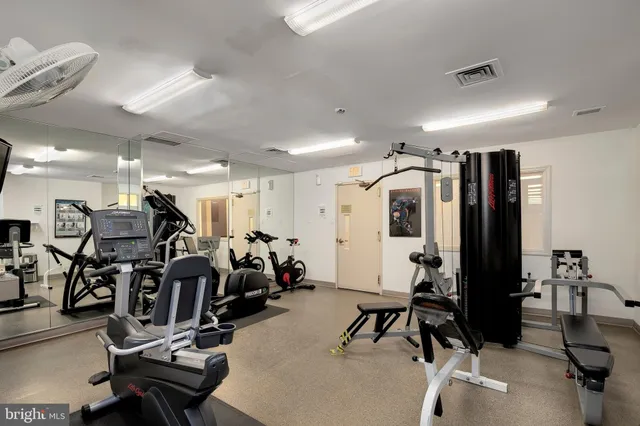 a view of a room with gym equipment