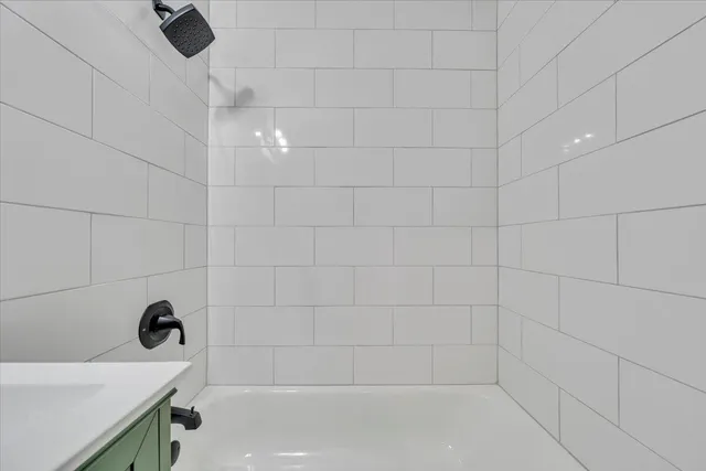 a bathroom with a bathtub