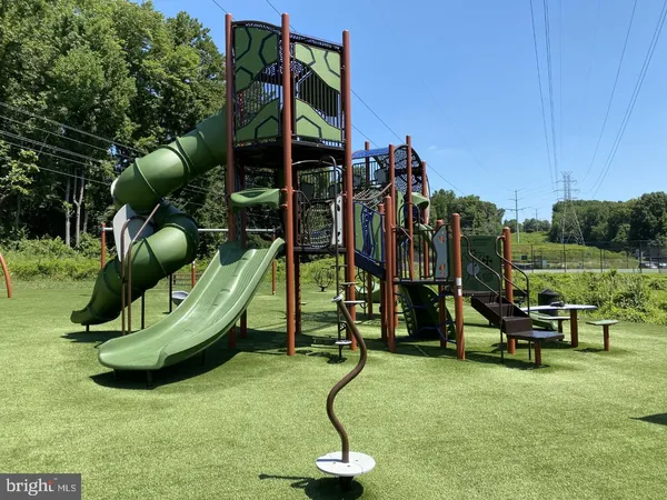 a view of a park with slide