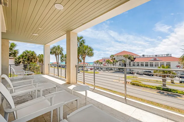 a view of a building from a balcony