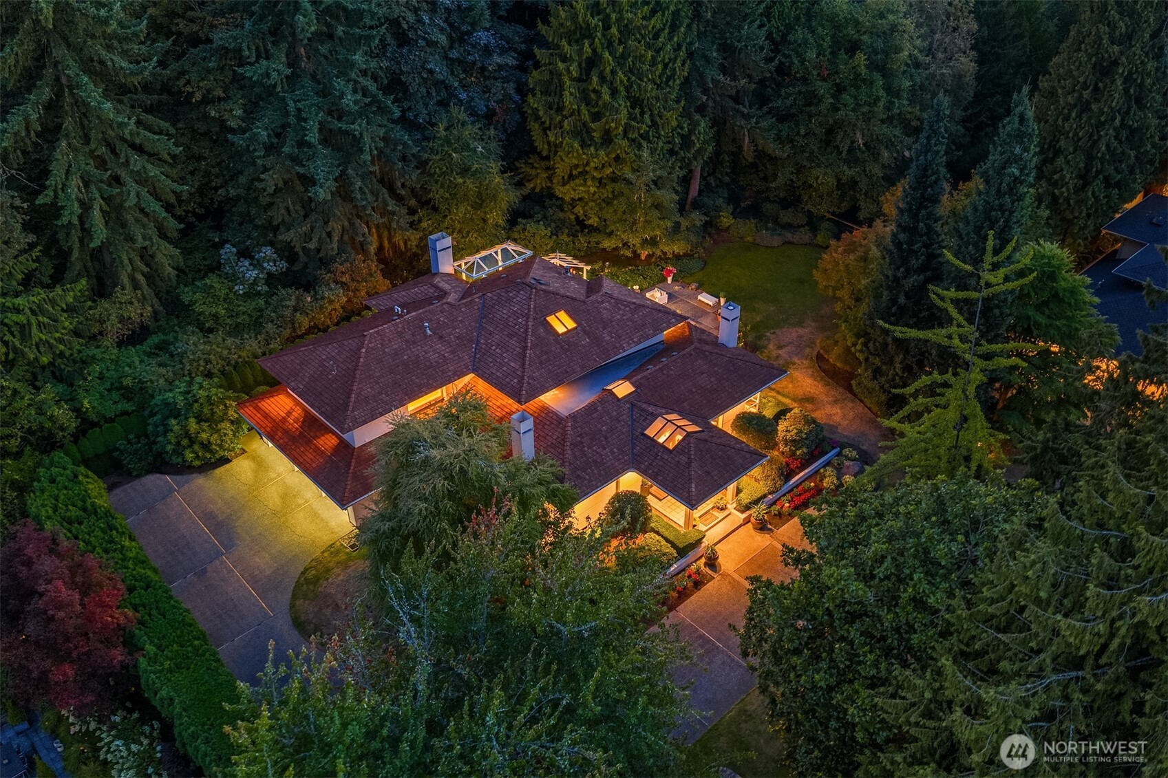 2609 Evergreen Point Road Medina, WA 98039 - Photo 37 of 39 an aerial view of a house with garden space and lake view