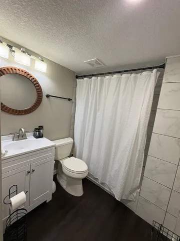 a bathroom with a toilet a sink a mirror and vanity