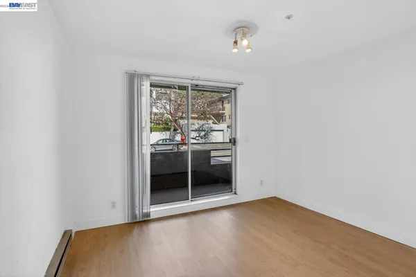 an empty room with cabinet