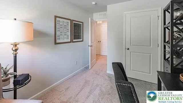 a view of a room with racks on the wall