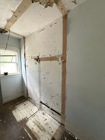 a bathroom with a window