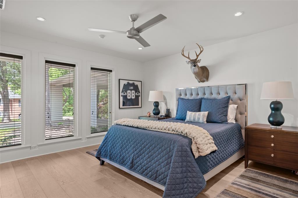 6117 Merrymount Road Westover Hills, TX 76107 - Photo 25 of 39 Bedroom with light wood finished floors, ceiling fan, and recessed lighting