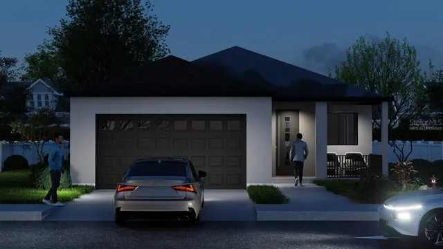 a car parked in front of a house