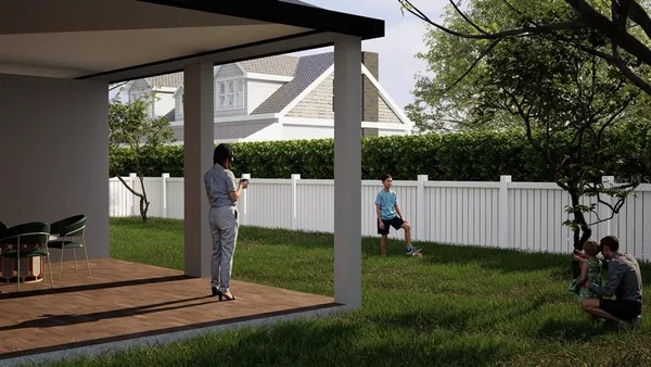 a view of a backyard with a small cabin