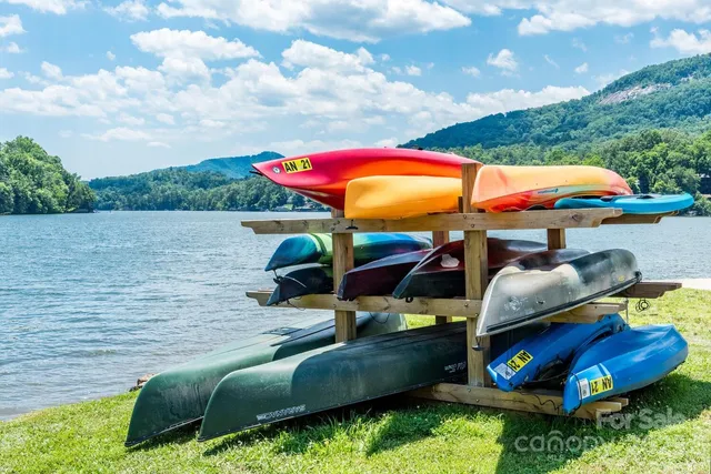 a view of a lake with houses in the back