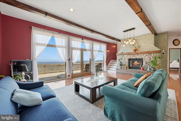 a bedroom with a bed and a table